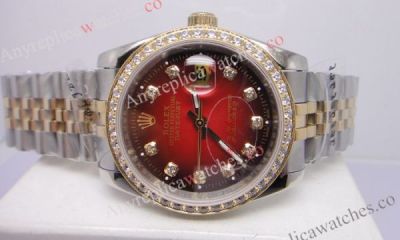 Replica Red Face Rolex Datejust Watch / 2-Tone Diamond Bezel